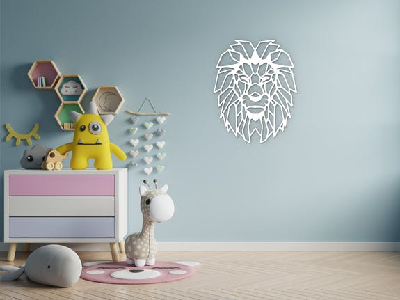 Décoration murale en bois de lion géométrique, décoration de la maison, art mural