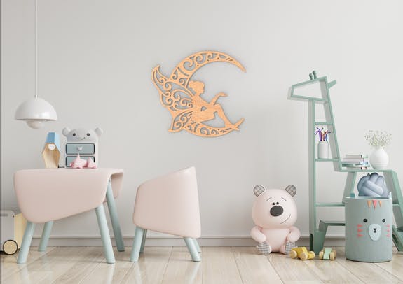 Fairy Moon Art mural en bois, décoration de la chambre bébé, décoration murale de la pépinière, cadeau de douche de bébé